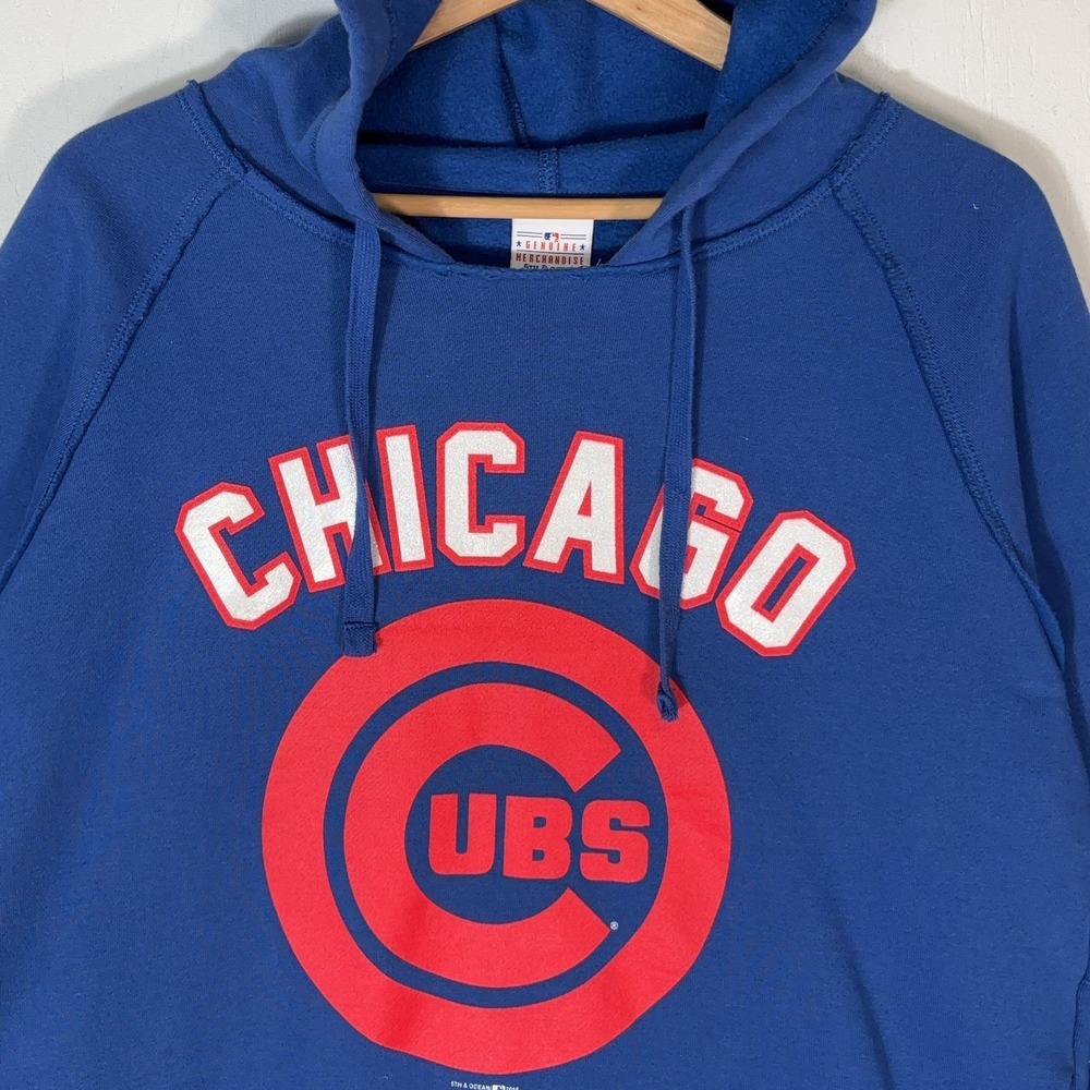 5th & Ocean Blue Chicago Cubs Hoodie Womens M MLB Baseball Raw Hem Sporty Soft